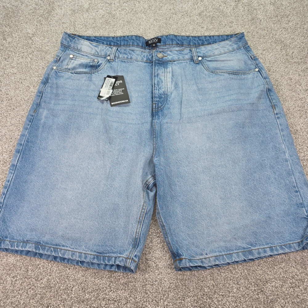 BoohooMAN Mens Light Wash Denim Shorts Blue Size 44 NWT Relaxed Fit 5-Pocket